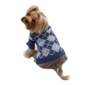 Argyle Turtleneck Sweater in Navy/Grey/Light Blue - XS