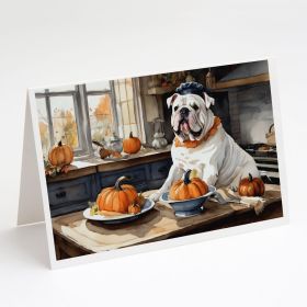 English Bulldog Fall Kitchen Pumpkins Greeting Cards Pack of 8 Blank Cards with Envelopes Whimsical A7 Size 5x7 Blank Note Cards