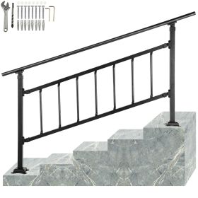 Outdoor Stair Railing, Fits for 1-5 Steps Transitional Wrought Iron Handrail, Adjustable Exterior Stair Railing with Fence