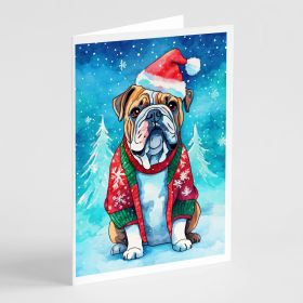 English Bulldog Christmas Greeting Cards Pack of 8 Blank Cards with Envelopes Whimsical A7 Size 5x7 Blank Note Cards