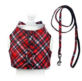 Red Plaid Harness Vest with Matching Leash - M
